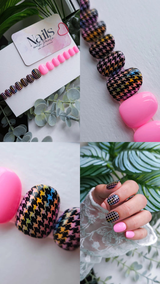 Multicolour Houndstooth | Press on nails