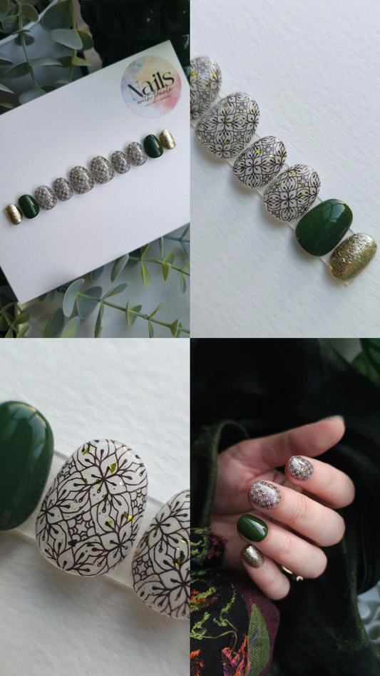 Dark olive pattern | Press on nails