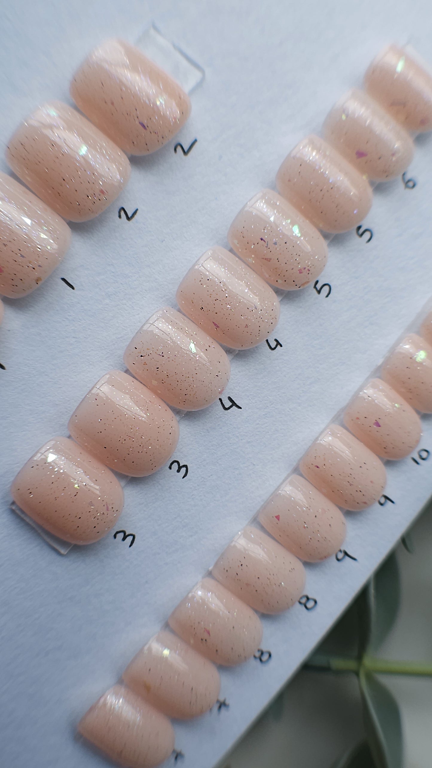 Neutral and blue shimmers | Press on nails XXS soft square | Ready to ship