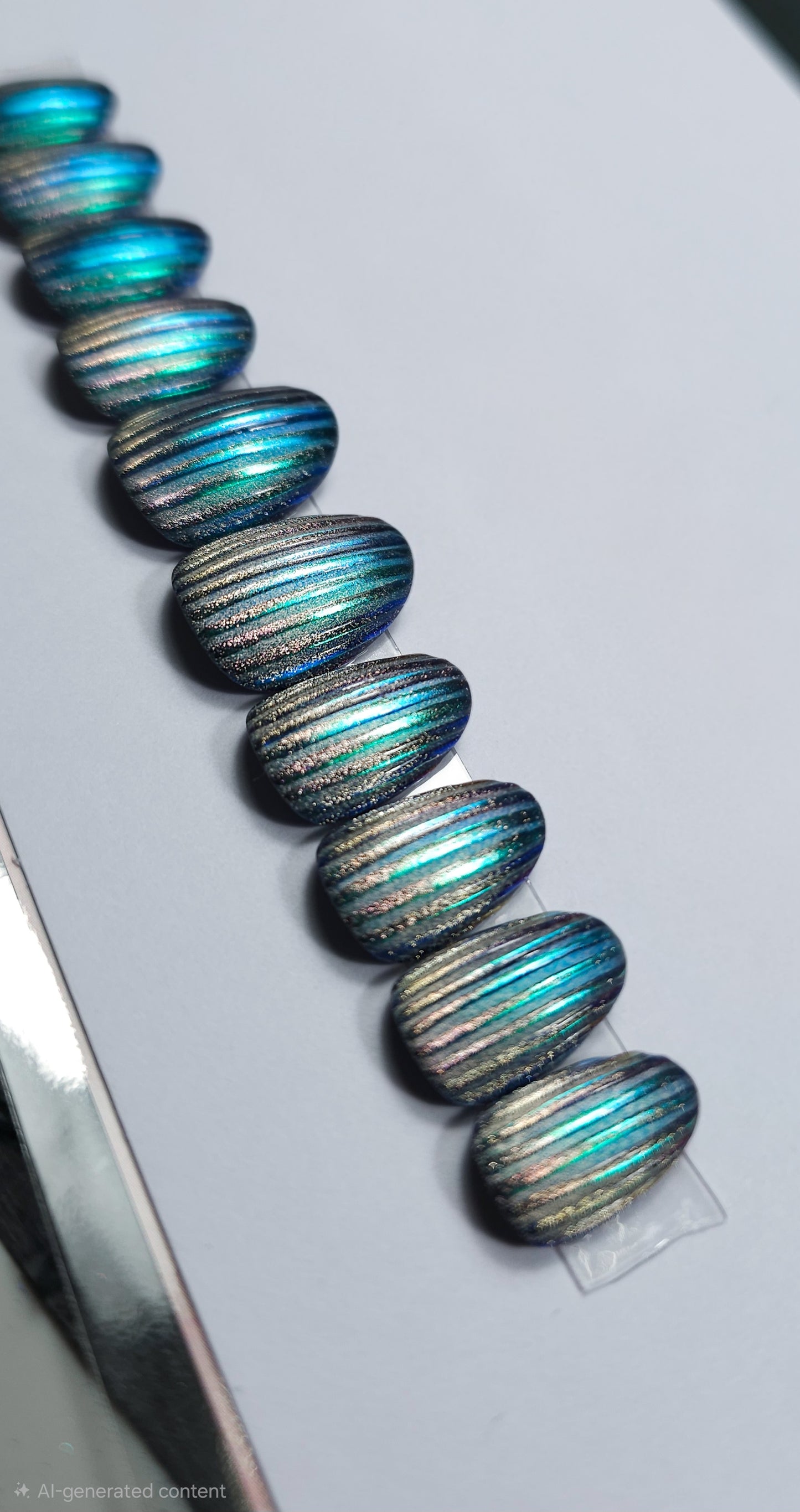 Stripey matte and glossy cat eye | Press on nails